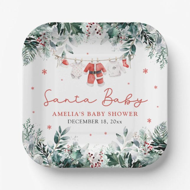 Red Santa Baby Christmas Baby Kleidung Baby Dusche Pappteller (Vorderseite)