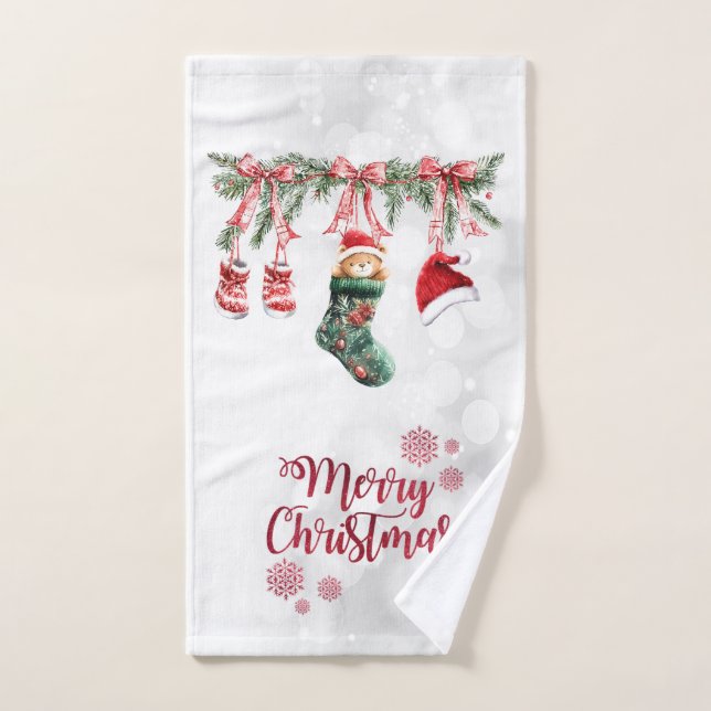 Red Santa Baby Christmas Clothesline Badhandtuch Set (Handtuch)