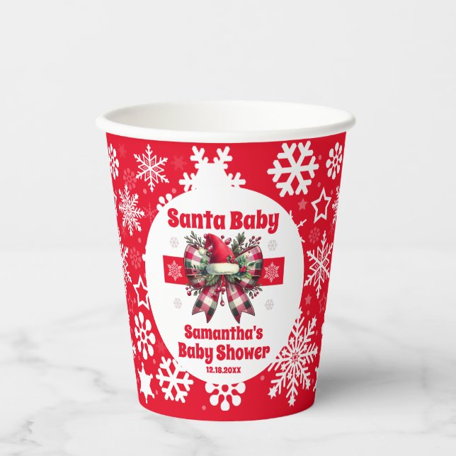 Red Santa Baby Christmas Coquette Bow Baby Dusche Pappbecher (Vorderseite)