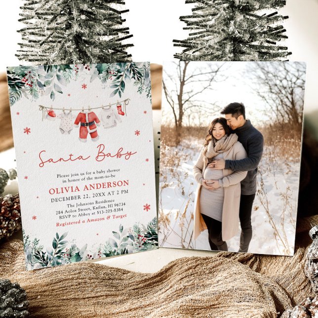 Red Santa Baby Weihnachtskleidung Baby Dusche Einladung (Von Creator hochgeladen)