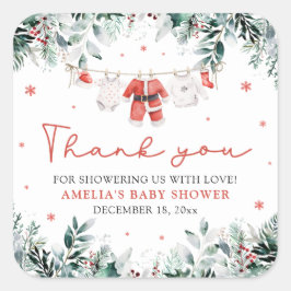 Red Santa Baby Weihnachtskleidung Baby Dusche Quadratischer Aufkleber