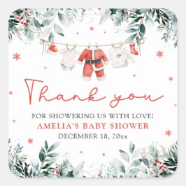 Red Santa Baby Weihnachtskleidung Baby Dusche Quadratischer Aufkleber