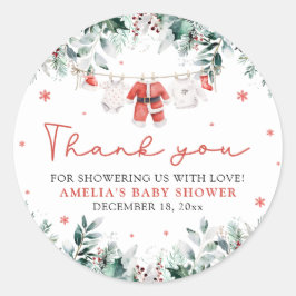 Red Santa Baby Weihnachtskleidung Baby Dusche Runder Aufkleber