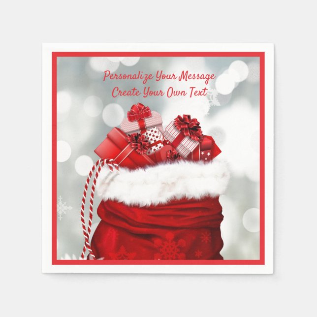 Red Santa Claus Bag Voll Weihnachtsgeschenke Serviette (Vorderseite)
