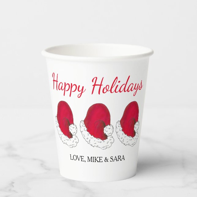 Red Santa Claus Hat Weihnachten glückliche Ferien Pappbecher (Vorderseite)