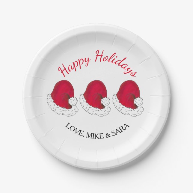 Red Santa Claus Hat Weihnachten glückliche Ferien Pappteller (Vorderseite)