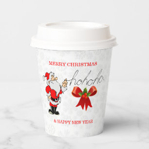 Red Santa Claus White Snowflakes Paper Cup Pappbecher