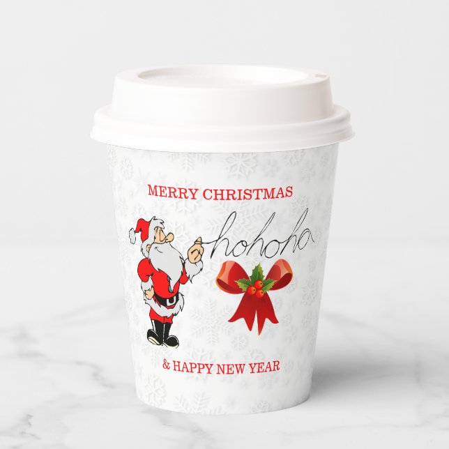 Red Santa Claus White Snowflakes Paper Cup Pappbecher (Vorderseite)