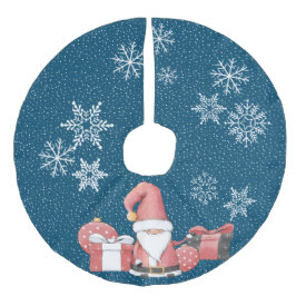 Red Santa Gnome mit Geschenken Imitate Linenbaum R Leinenimitat Weihnachtsbaumdecke