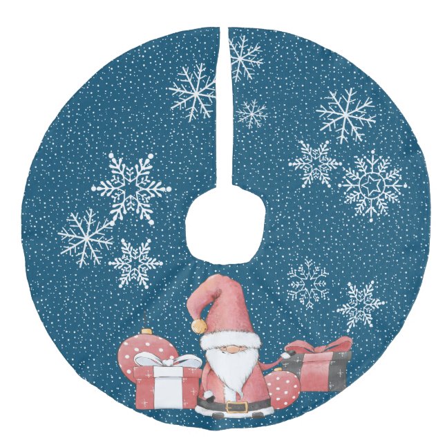 Red Santa Gnome mit Geschenken Imitate Linenbaum R Leinenimitat Weihnachtsbaumdecke (Vorderseite)