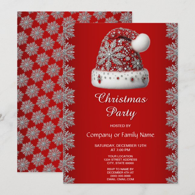 Red Santa Hat Christmas Party Invitation (Devant / Derrière)