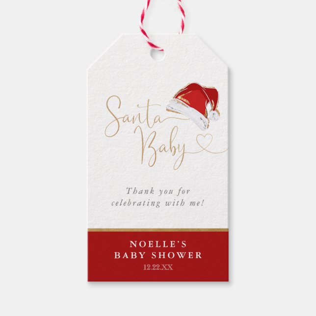 Red Santa Hat Christmas Santa Baby Baby Shower Geschenkanhänger (Vorderseite)