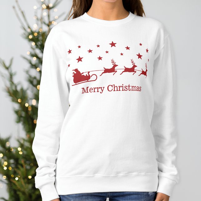 Red Santa Sleigh mit Hirsch & fröhlicher Weihnacht Sweatshirt (Von Creator hochgeladen)