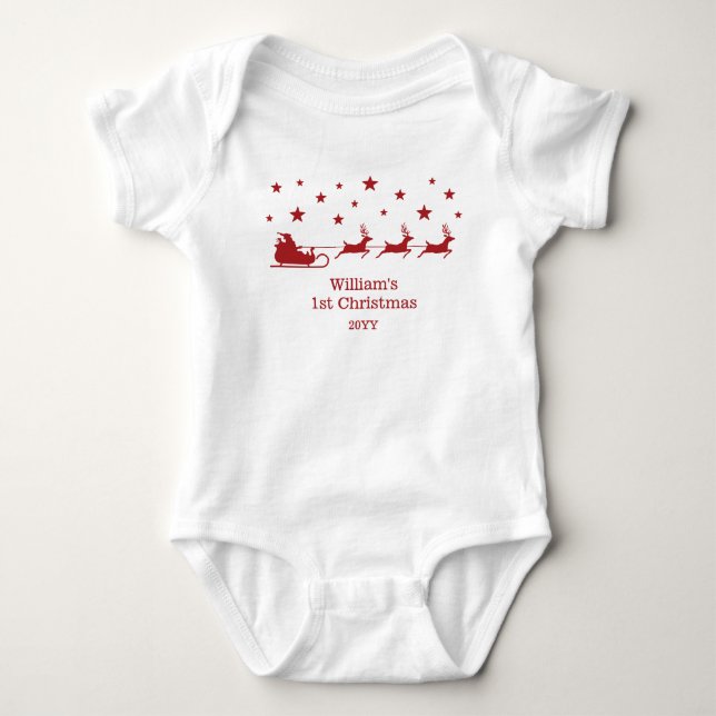 Red Santa Sleigh My First Christmas & Individuelle Baby Strampler (Vorderseite)