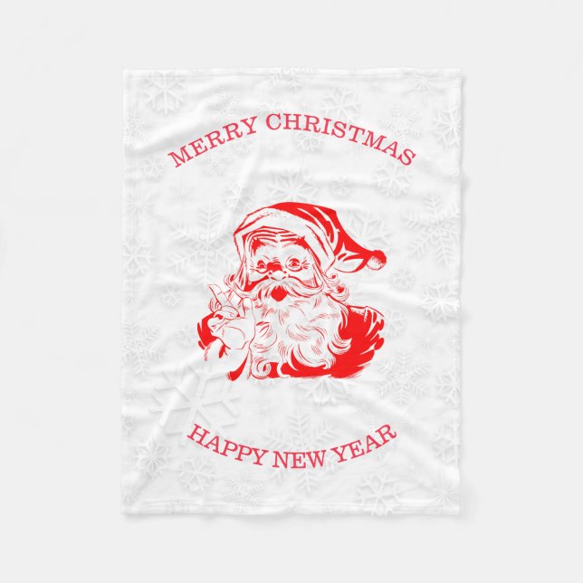 Red Santa und Snowfloakes Fleecedecke (Vorderseite)