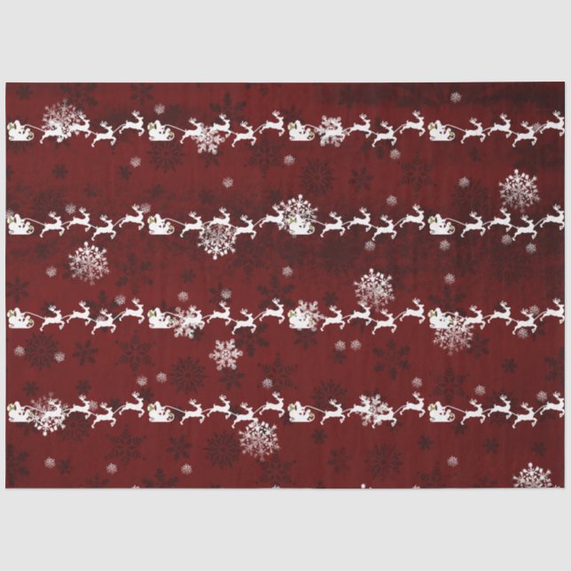 Red Santa's Sleigh and Rentier Tissue Paper Seidenpapier (Vorderseite)