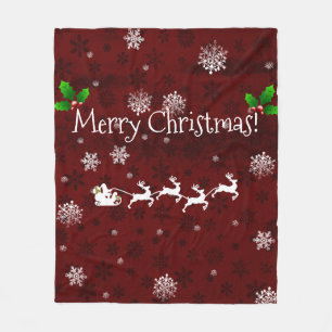 Red Santa's Sleigh und Rentier Fleece Blanket