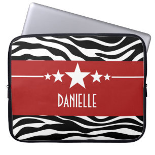 Red Sassy Star Zebra Laptop Sleeve
