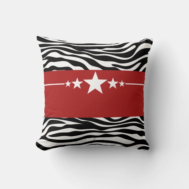 Red Sassy Star Zebra Pillow Kissen (Vorderseite)