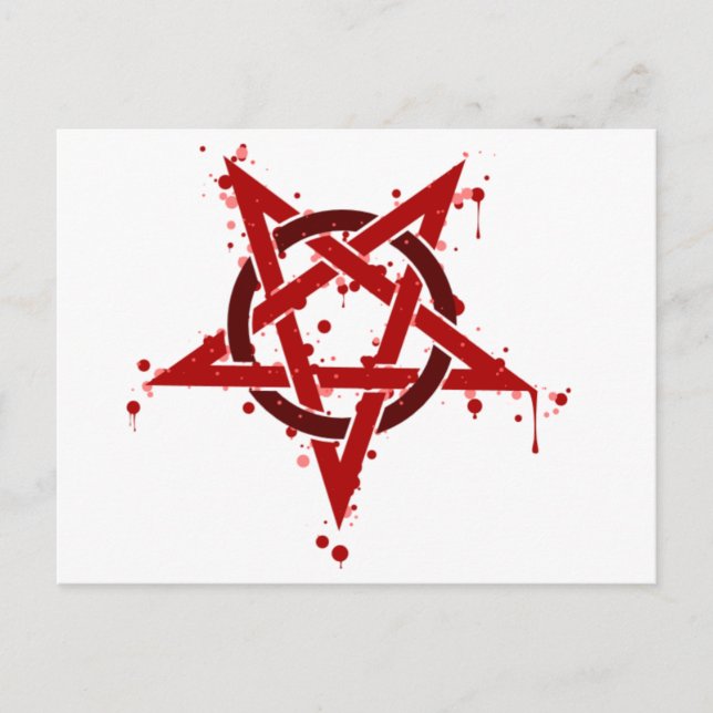 Red Satanic Gepunktet Pentagram Postkarte (Vorderseite)