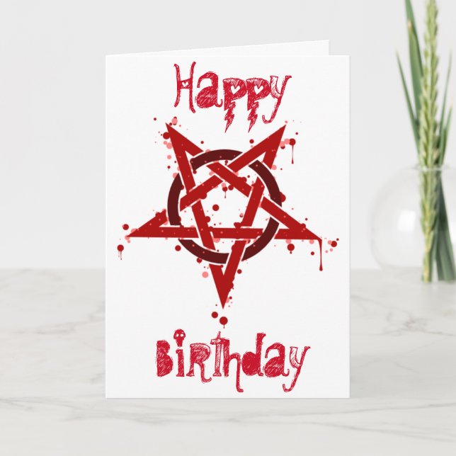 Red Satanic Gepunktet Pentagramm Geburtstag Karte (Vorderseite)