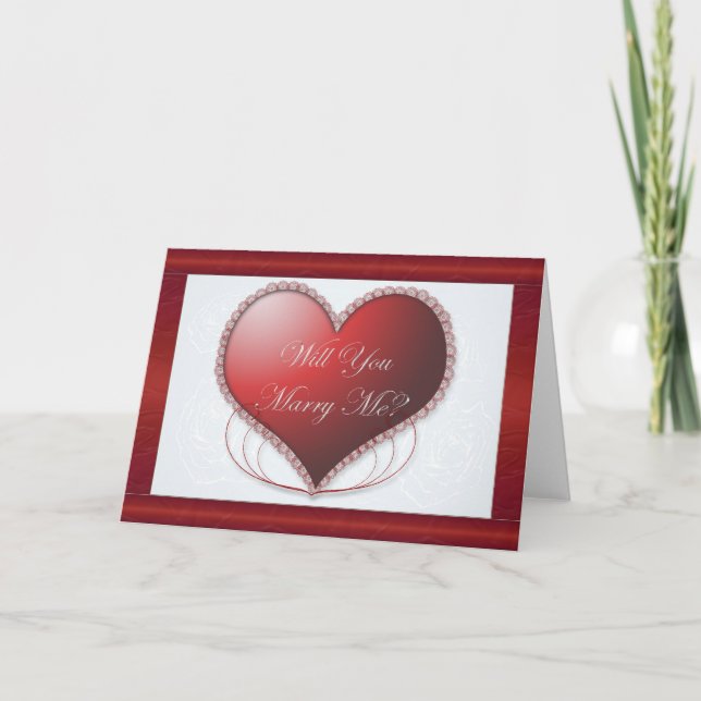 Red Satin Border heiraten Sie mir Karte (Vorderseite)