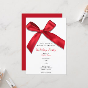 Red Satin Bow White Minimal Klassischer Urlaub Einladung
