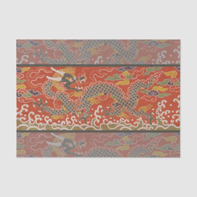 Red Satin Brocade mit Cloud-chinesischem Drachen Seidenpapier (Vorderseite)
