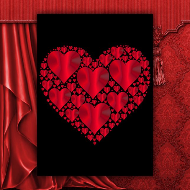 Red Satin Hearts, Black Valentine Feiertagskarte (Von Creator hochgeladen)
