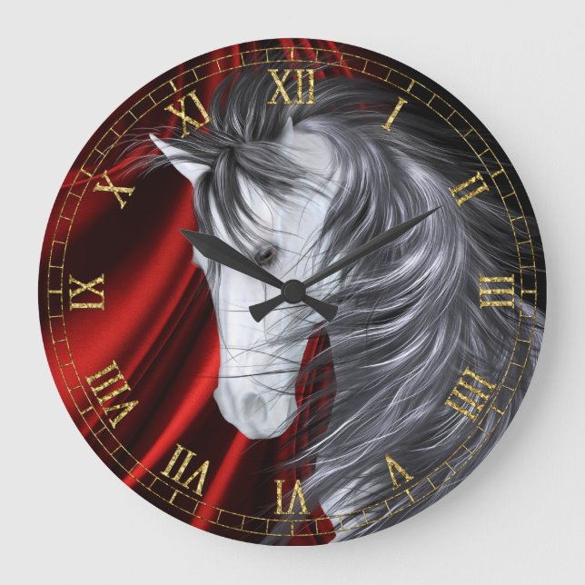 Red Satin Horse Wall Clock Große Wanduhr (Vorderseite)