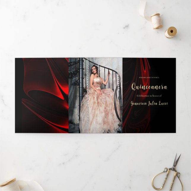 Red Satin Quinceanera Party Einladung (Außenbereich)