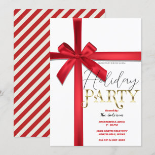 Red Satin Ribbon Bow Weihnachtsfeier Einladung