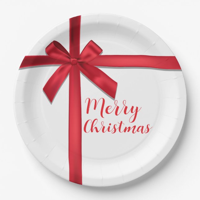 Red Satin Ribbon Bow Weihnachtsfeier Pappteller (Vorderseite)