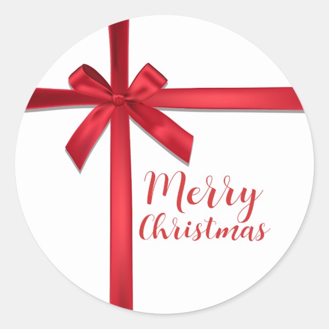 Red Satin Ribbon Bow Weihnachtsfeier Runder Aufkleber (Vorderseite)