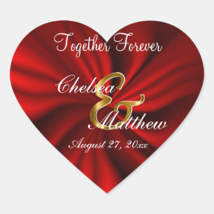 Red Satin Wedding Personalisieren Herz-Aufkleber
