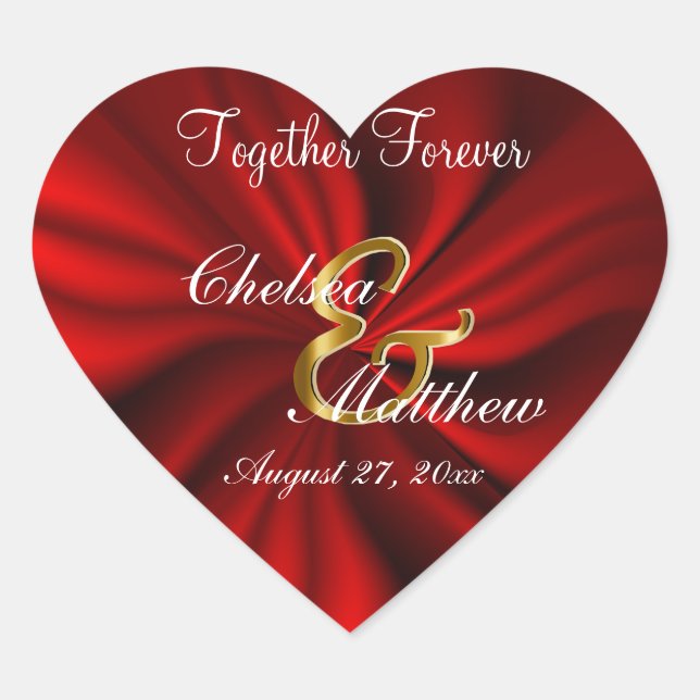 Red Satin Wedding | Personalisieren Herz-Aufkleber (Vorderseite)