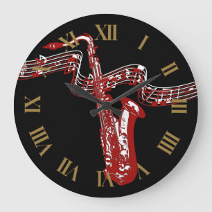 Red Saxophone Stylish and Cool Große Wanduhr