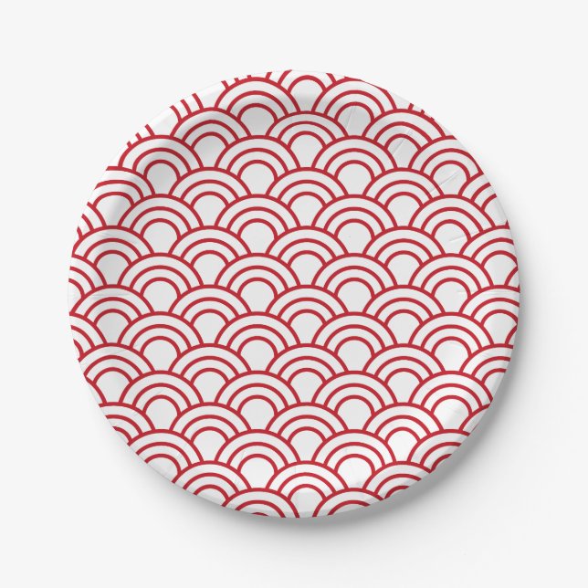 red scallop pattern on a white background pappteller (Vorderseite)