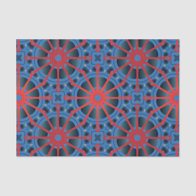 Red Scarlet und Blue Indigo Ethnic Boho Muster Seidenpapier (Vorderseite)