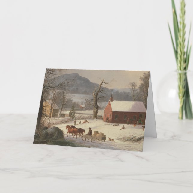 Red School House (Country Scene): Blanche Weihnach Karte (Vorderseite)