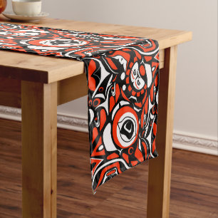 Red Schwarz-weiß Abstrakt Haida Face Native Art Kurzer Tischläufer