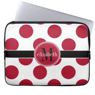 Red Schwarz-weiß Big Polka Dot Monogram Laptopschutzhülle