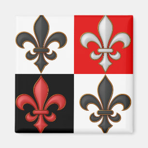 Red Schwarz-weiß Checkered Fleur-de-lis-Design Magnet