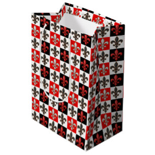 Red Schwarz-weiß Checkered Fleur-de-lis-Design Mittlere Geschenktüte