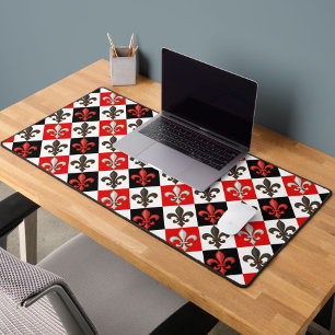 Red Schwarz-weiß Checkered Fleur-de-lis-Design Schreibtischunterlage