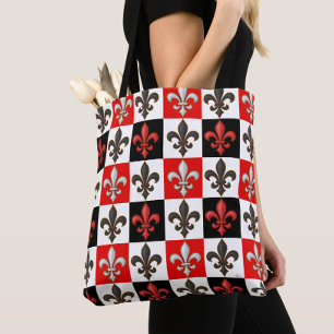 Red Schwarz-weiß Checkered Fleur-de-lis-Design Tasche