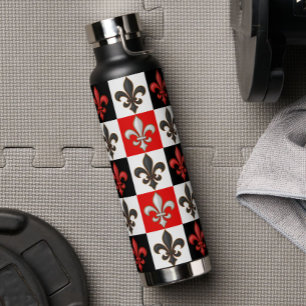 Red Schwarz-weiß Checkered Fleur-de-lis-Design Trinkflasche