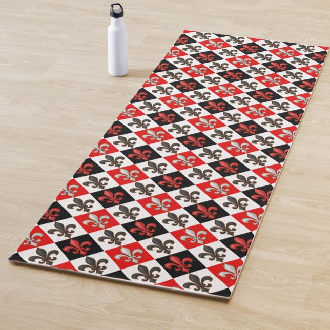 Red Schwarz-weiß Checkered Fleur-de-lis-Design Yogamatte (Von Creator hochgeladen)
