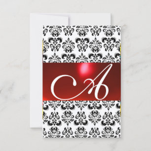 RED SCHWARZ-WEISS DAMASK GEM MONOGRAM uAwg silber Einladung