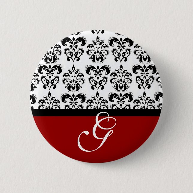 RED SCHWARZ-WEISS DAMASK WEDD MONOGRAM BUTTON (Vorderseite)